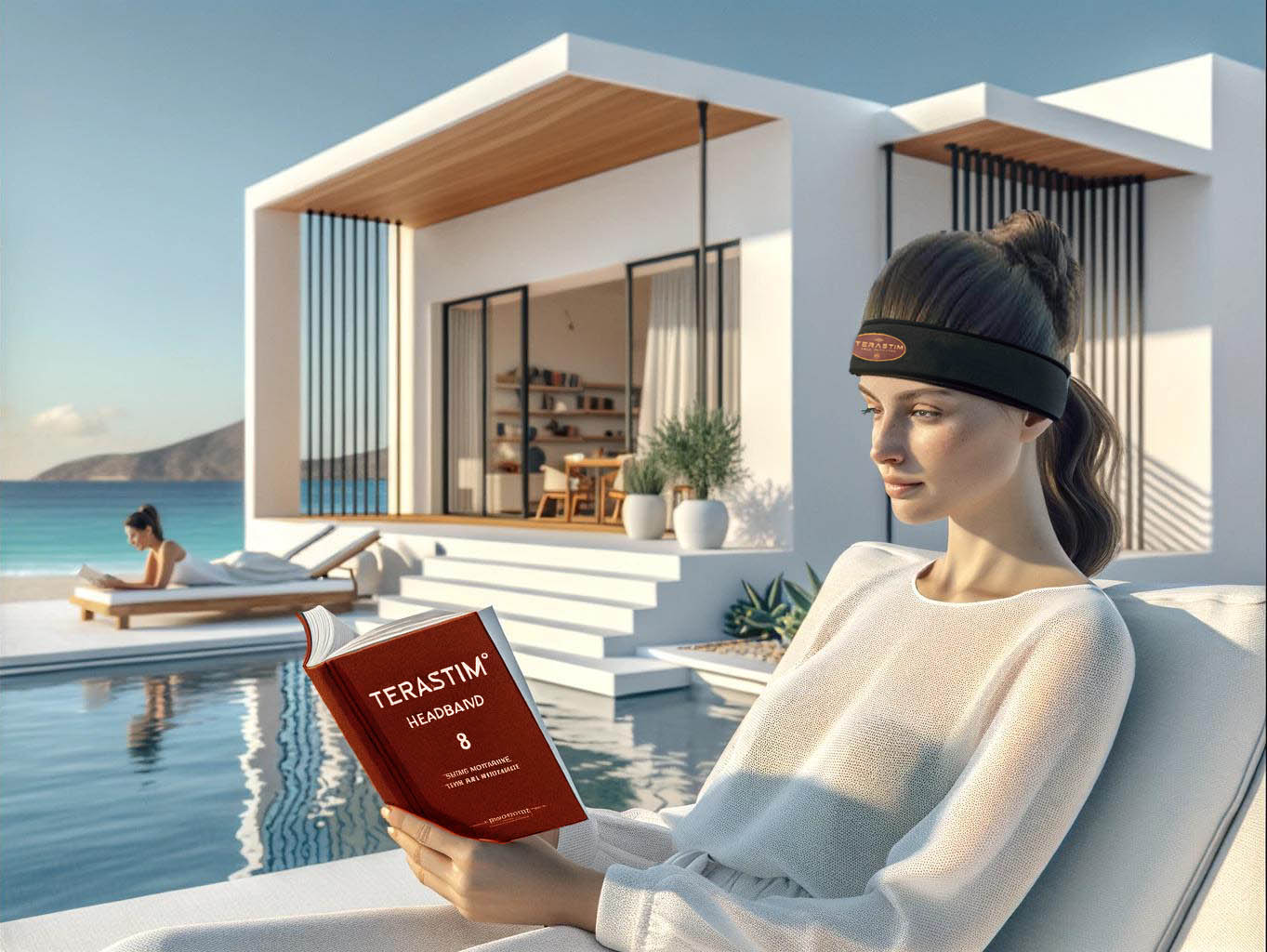 Women read the book about Terastim Pro Headband